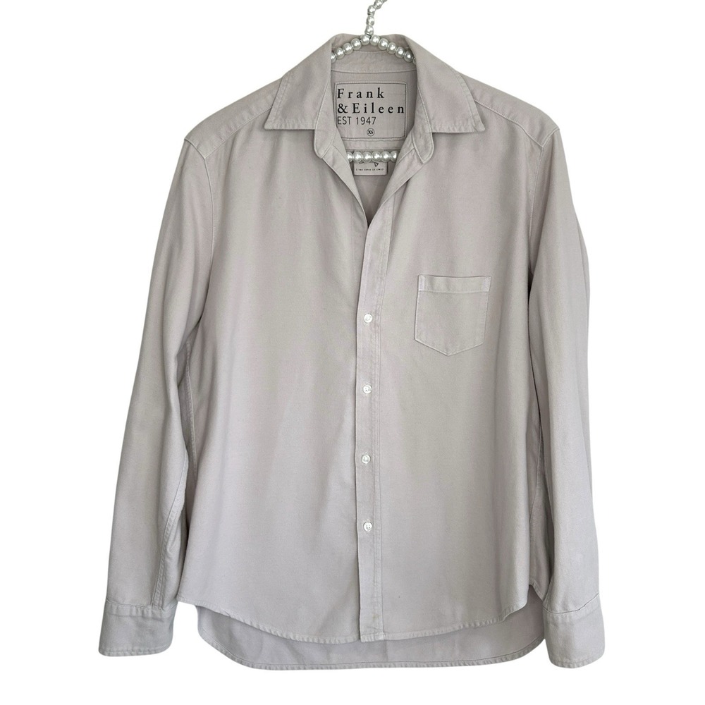 Frank & Eileen Eileen Button Shirt XS Relaxed Coastal Preppy Twill Beige USA